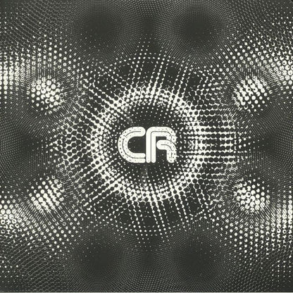 Abstract black and white vinyl record cover with geometric dot pattern and central CR logo
