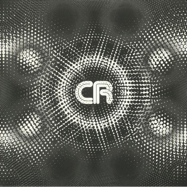 Abstract black and white vinyl record cover with geometric dot pattern and central CR logo
