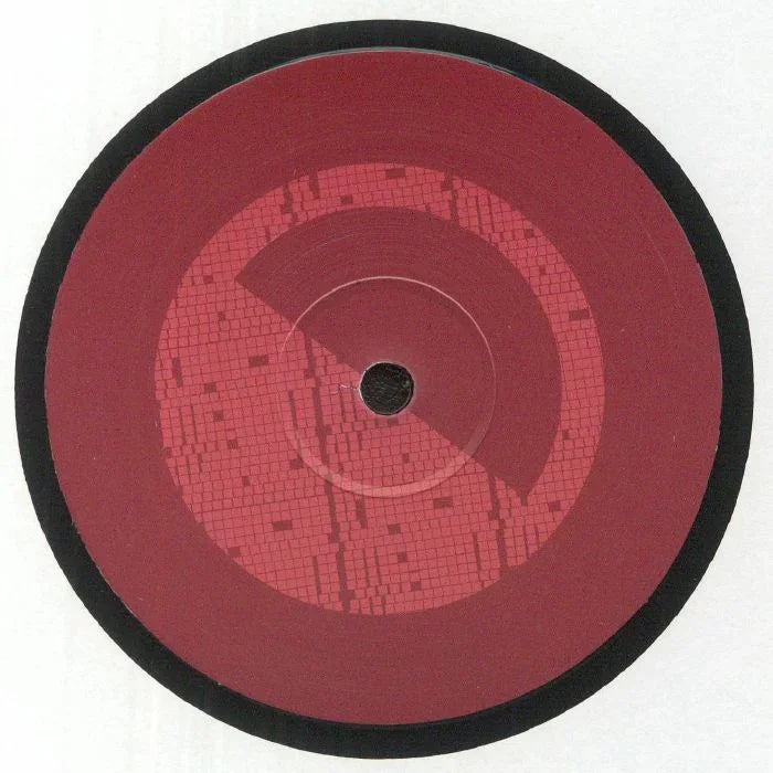 Red vinyl record with geometric pattern and black border on white background