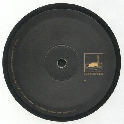 Black vinyl record with SELN Recordings label and industrial building graphic
