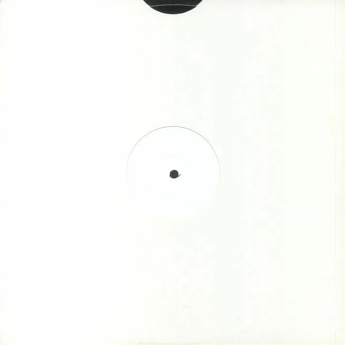 White label vinyl record in plain white sleeve, minimal design, electronic music LP