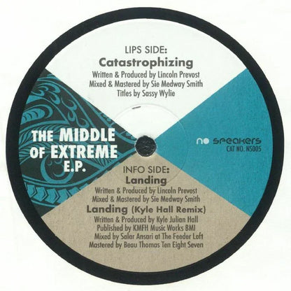 Vinyl record label for The Middle of Extreme EP featuring tracklist and geometric design.