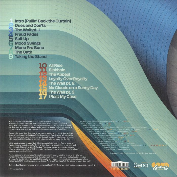 Soul Supreme Poetic Justice album back cover with colorful curved lines and tracklist
