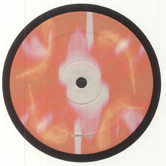 Abstract design vinyl record with orange, white, and yellow marbled pattern, SPRAY 2023 label