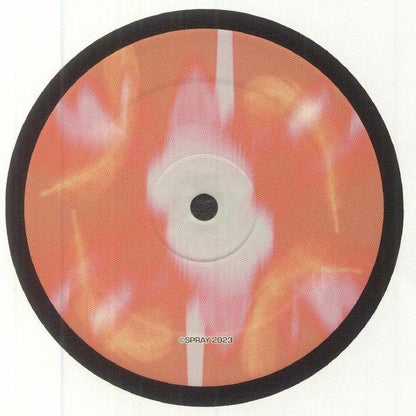 Abstract design vinyl record with orange, white, and yellow marbled pattern, SPRAY 2023 label
