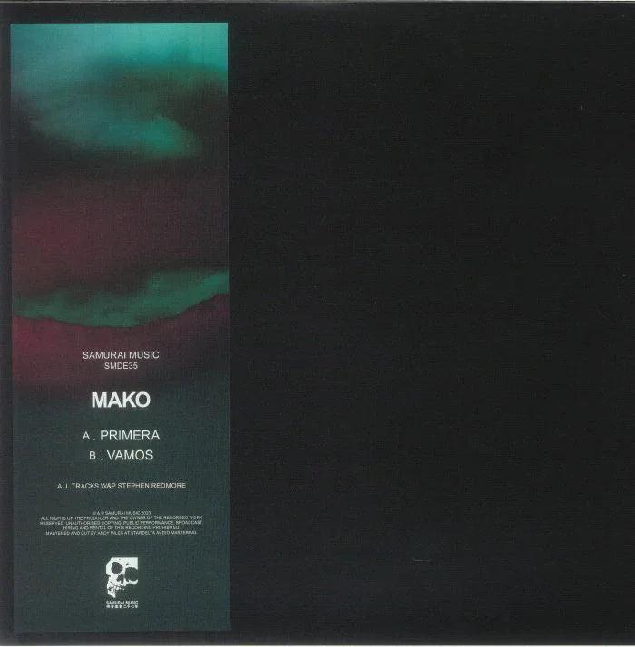 Mako vinyl record cover with abstract green and purple design, tracklist Primera and Vamos