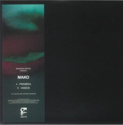 Mako vinyl record cover with abstract green and purple design, tracklist Primera and Vamos
