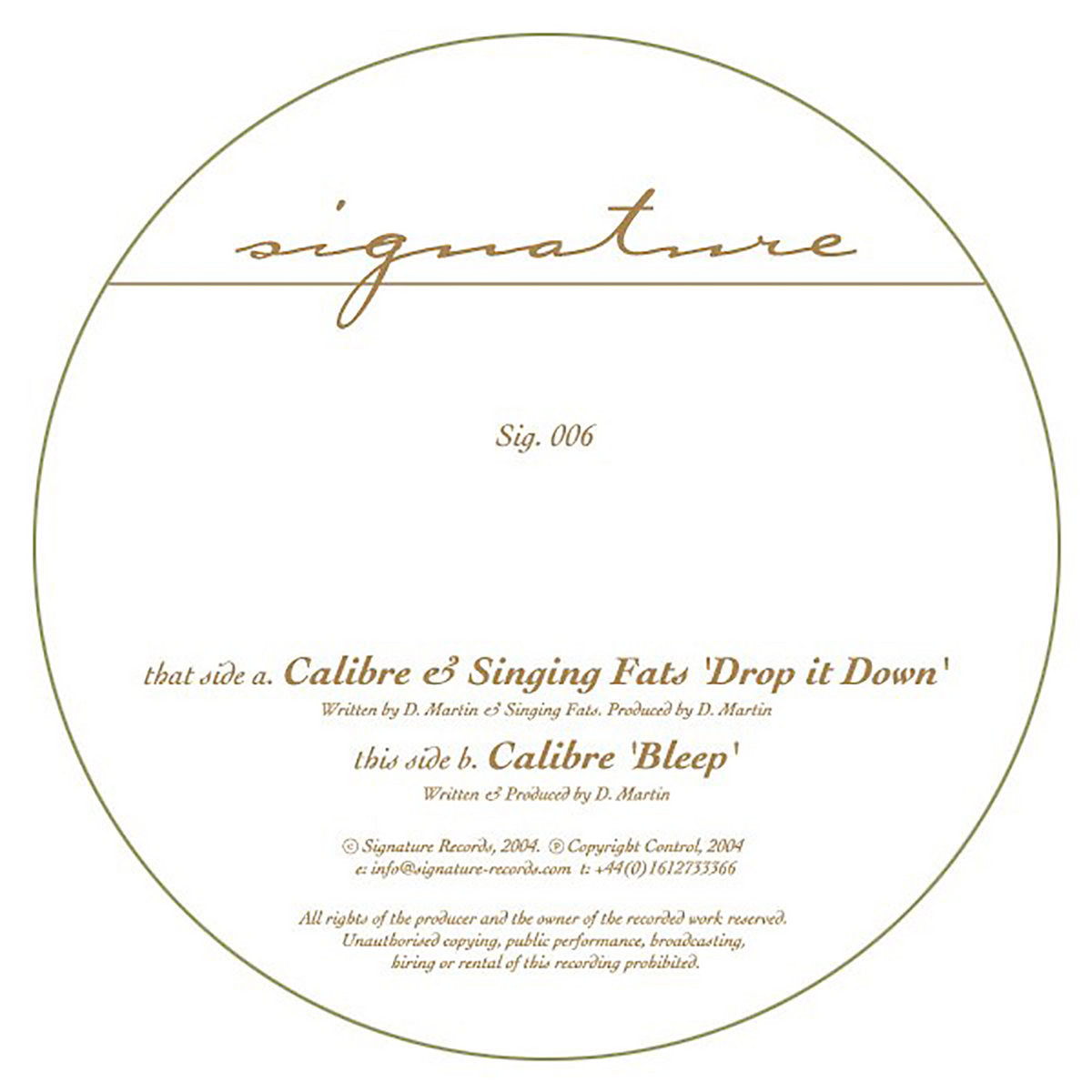 CALIBRE - Drop It Down (feat. SINGING FATS) / Bleep