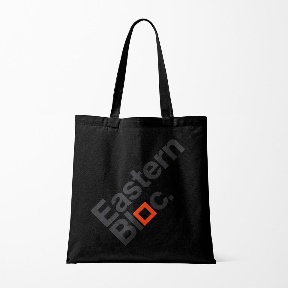 HEAVY DUTY TOTE BAG | Black | Black Text | Orange Square