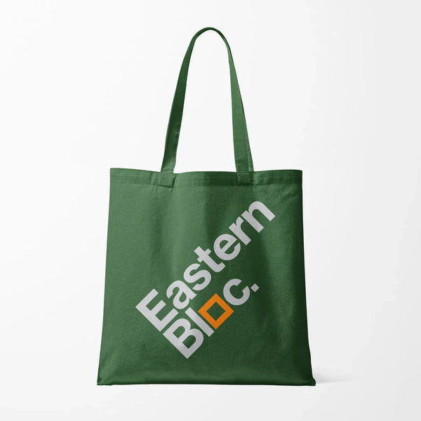 TOTE BAG | Khaki | Grey Text | Orange Square