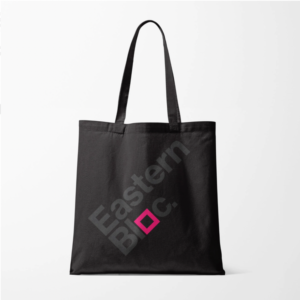 TOTE BAG | Black | Grey Text | Pink Square