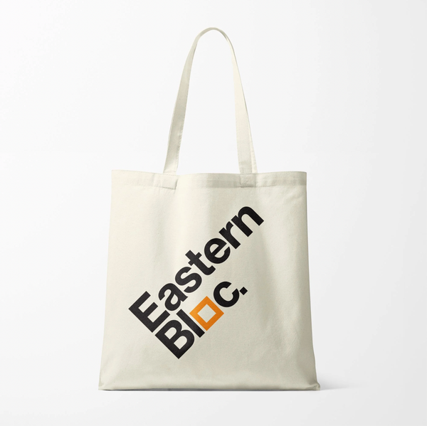 TOTE BAG | Natural Canvas | Black Text | Orange Square