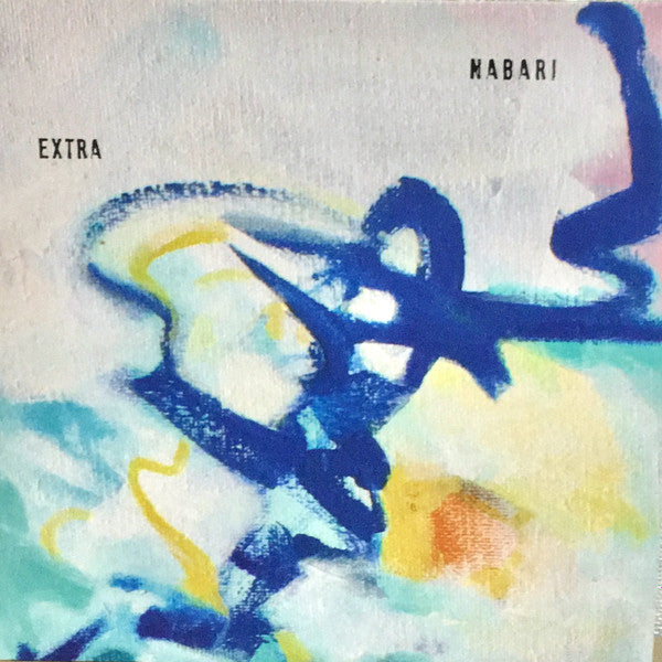Abstract painting with dynamic blue brushstrokes and soft pastel background labeled Extra Nabari