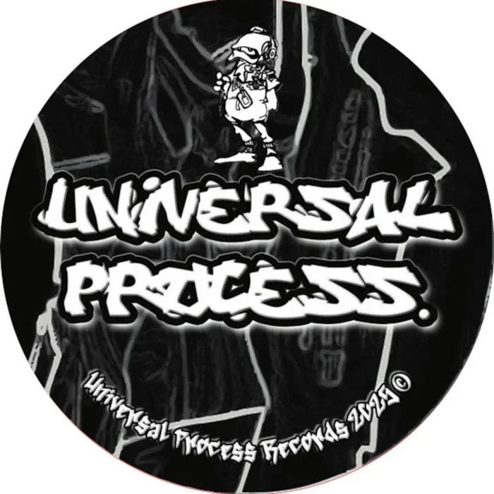Universal Process Records vinyl label with graffiti text and cartoon character