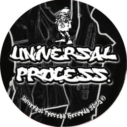 Universal Process Records vinyl label with graffiti text and cartoon character