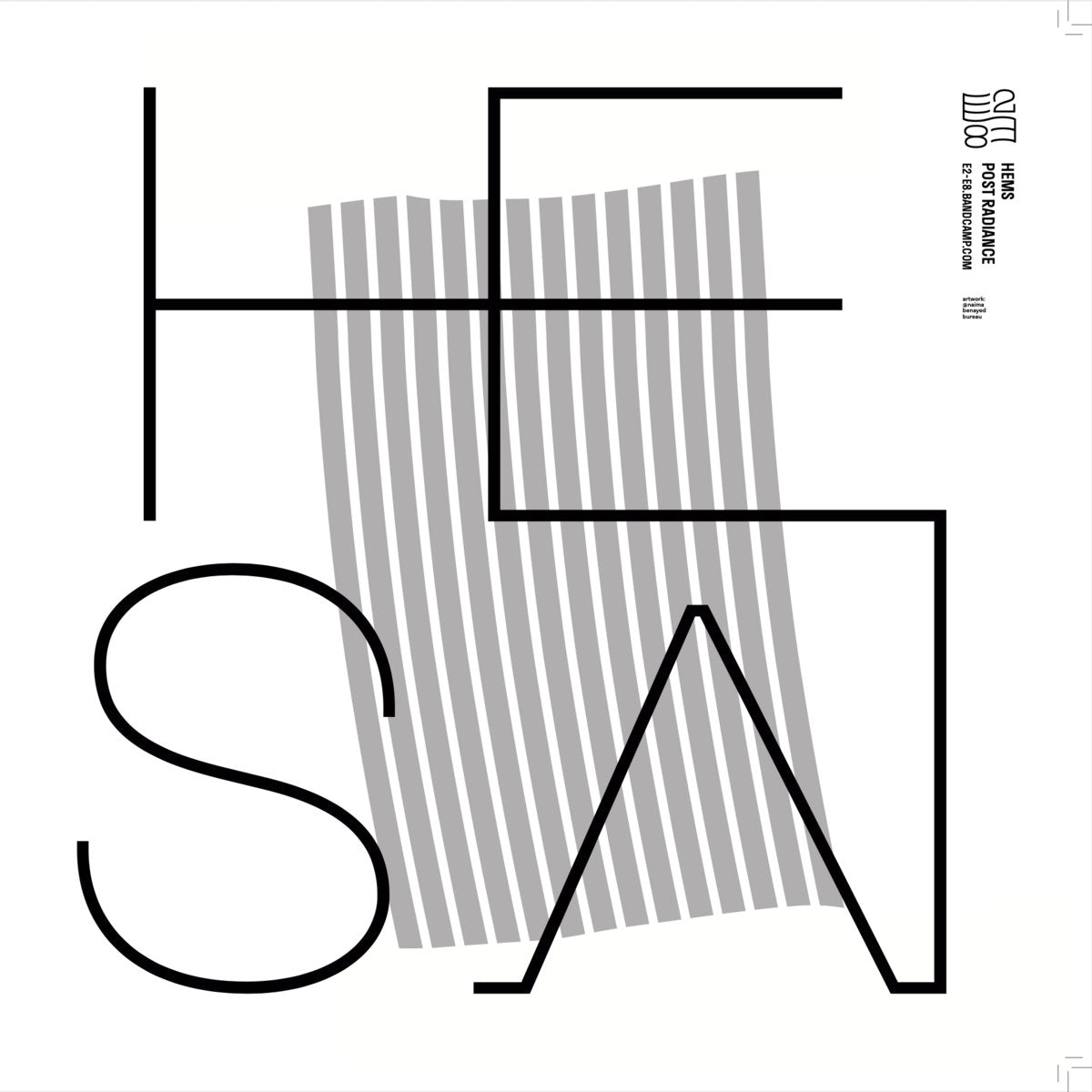 Minimalist album cover with black minimalist text and gray vertical stripes on white background