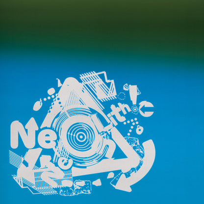 White abstract design on a blue background