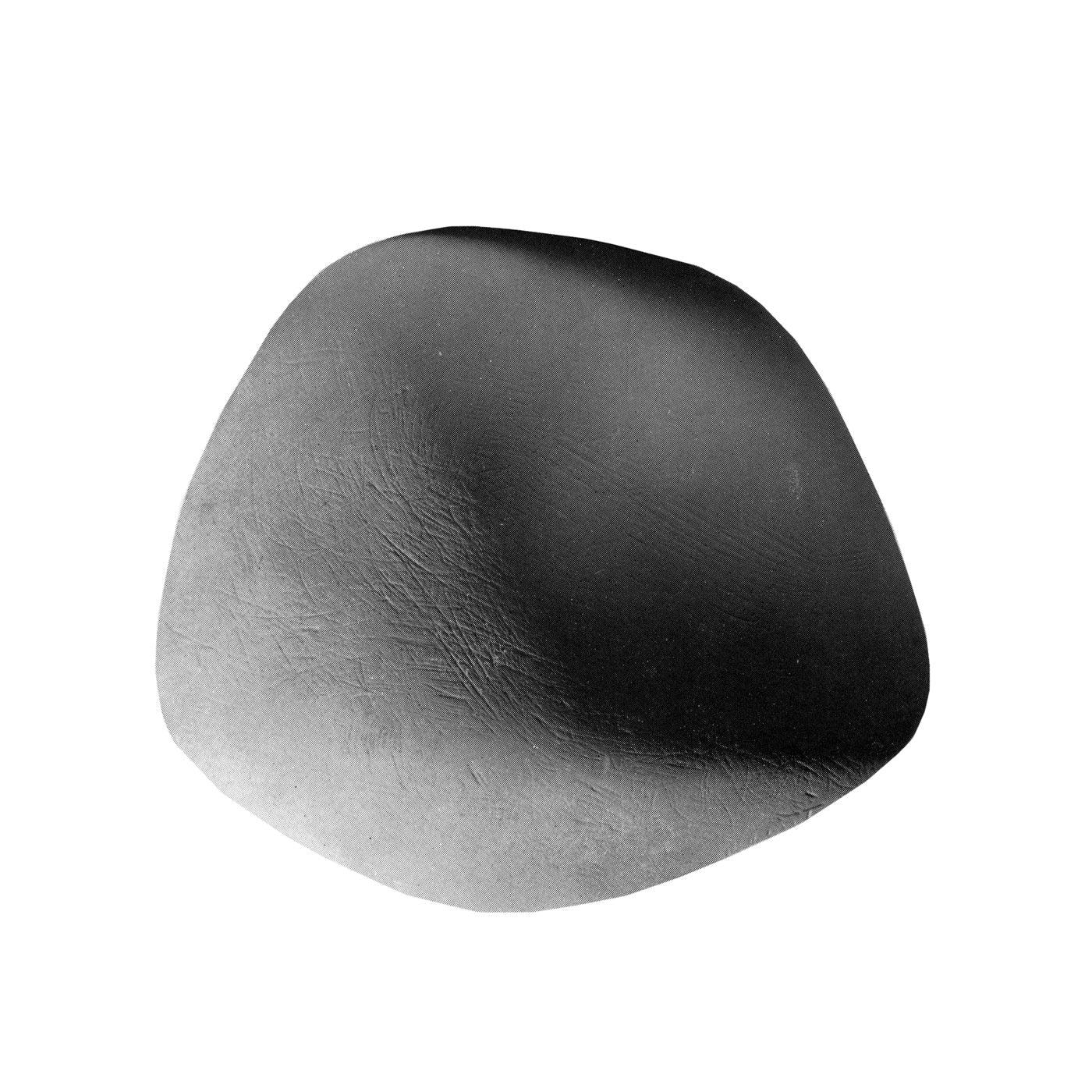 Abstract black shape with textured surface on white background, minimal album cover art
