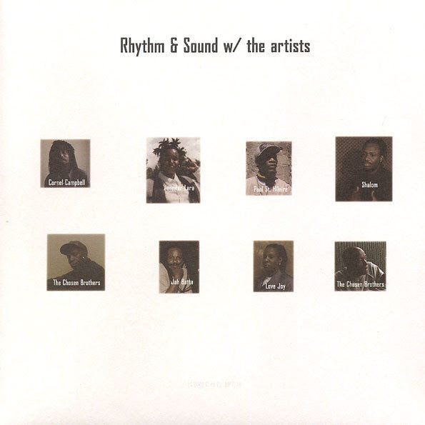 Album cover with portraits of artists and text 'Rhythm & Sound w/ the artists' on a white background.