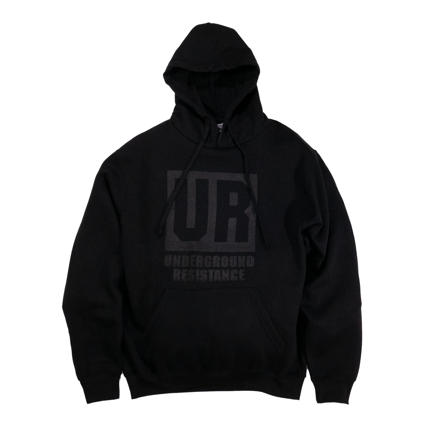Black hoodie with UR Underground Resistance logo on front, streetwear style